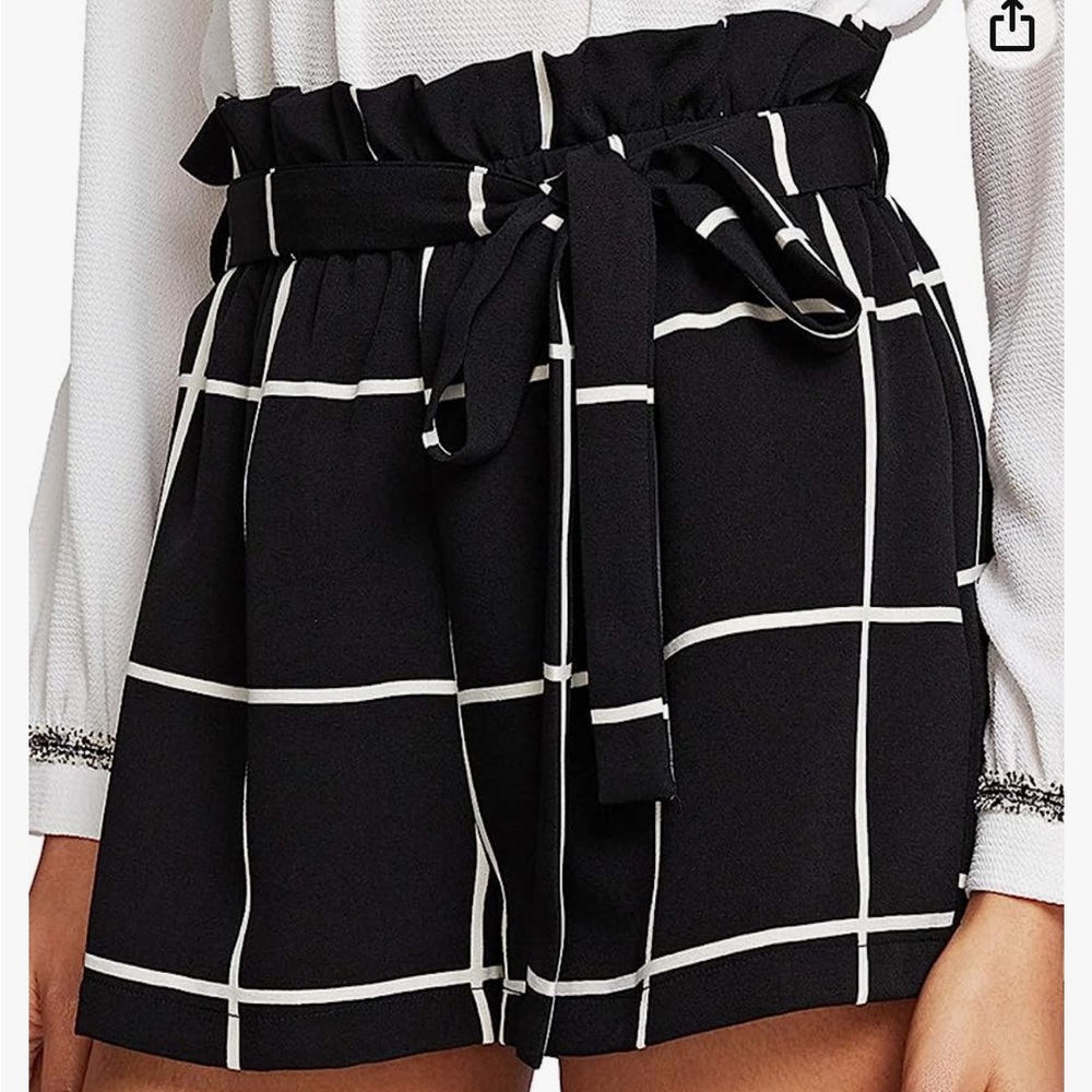 Romwe Grid Paperbag Shorts
